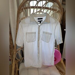 Banana Republic white & light blue Striped Slim fit Short-Sleeve Shirt size M